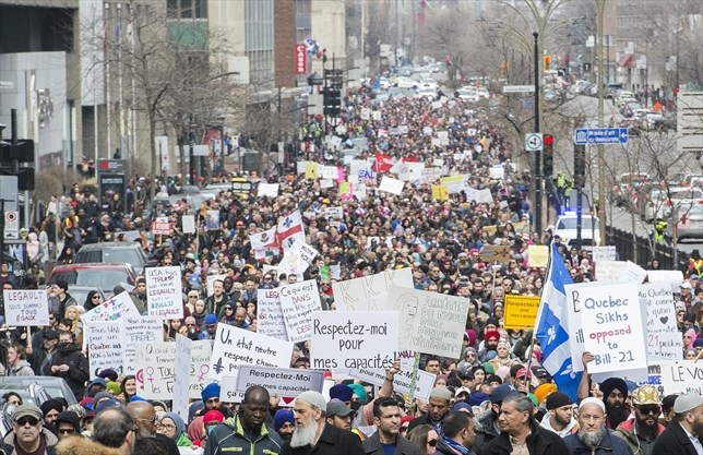 Montrealers flooding the streets against Bill 21 #BL21